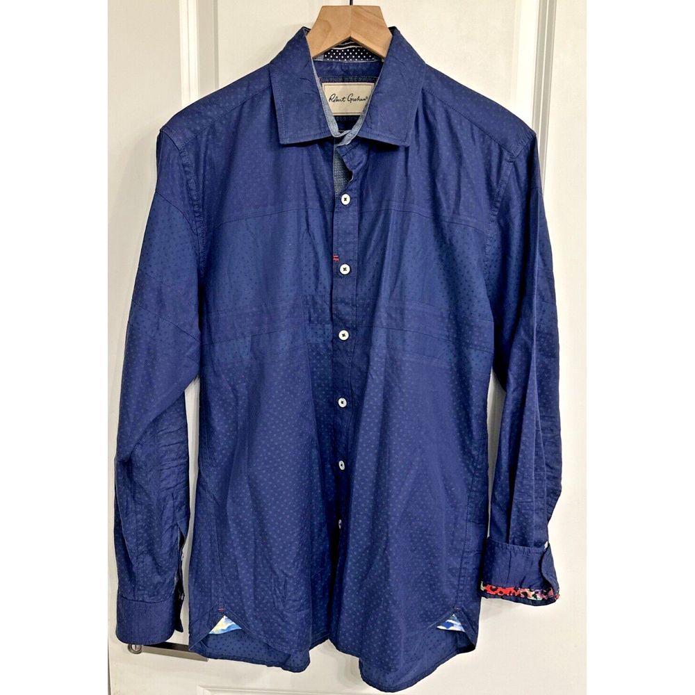 Robert Graham Tailored Fit Shirt Men Medium Long Slv Blue Subtle Dot Flip Cuff